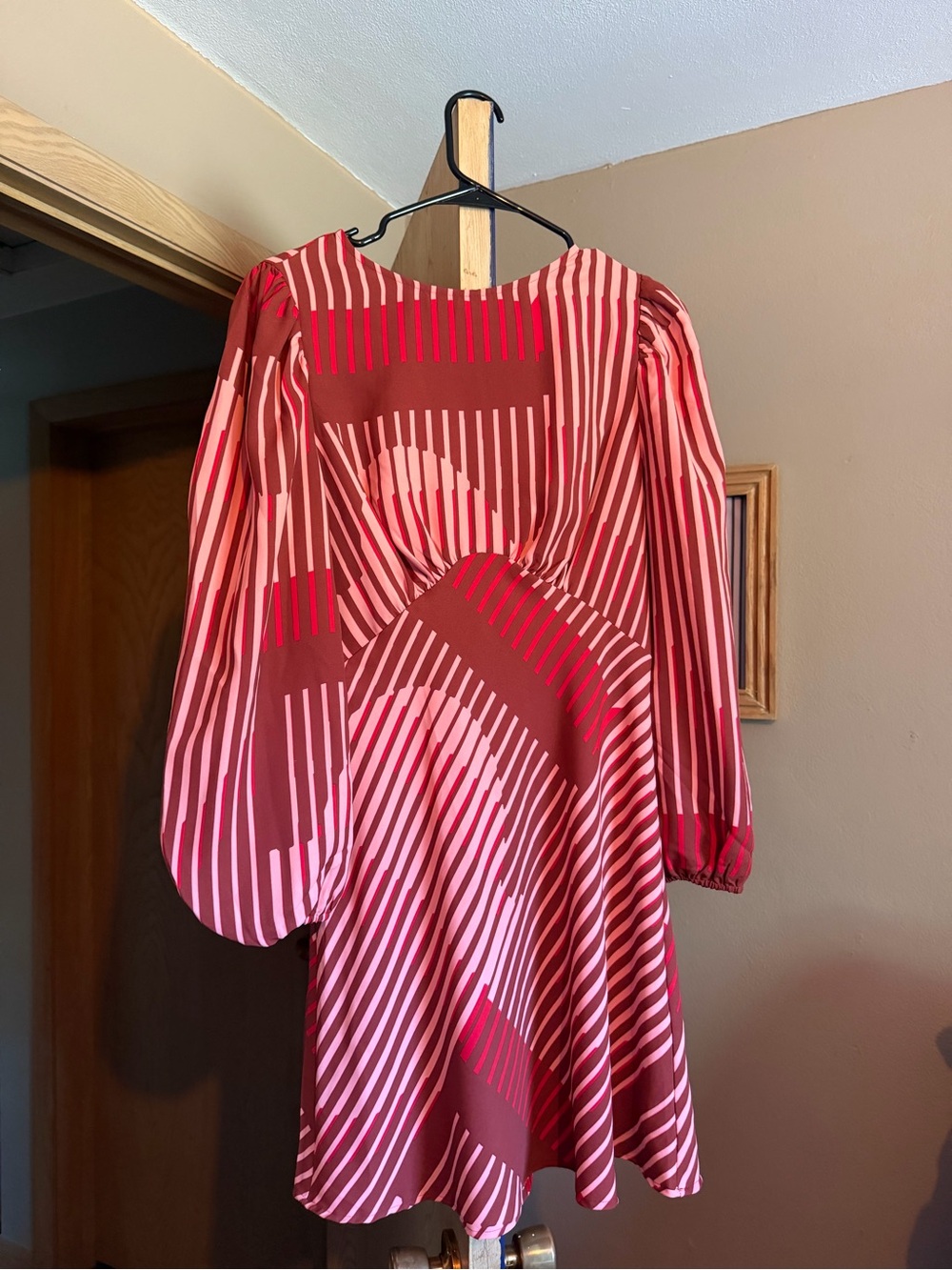 Express Red and Pink Striped Long-Sleeve Mini Dress